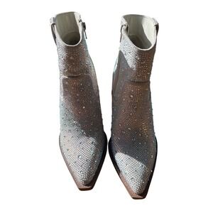 Very G Rhinestone Western Ankle Boots Silver Iridescent Crystal Booties VGLB0352